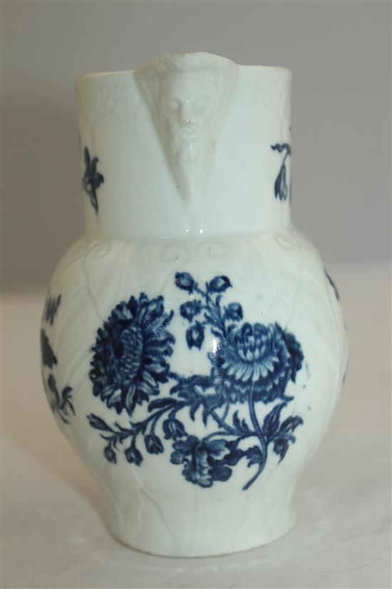 A Worcester leaf moulded mask jug, c.1770, 14.5cm